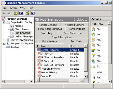 Exchange 2007 Content Filter Enabled