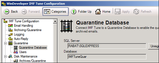 IMF Tune Quarantine Database Settings