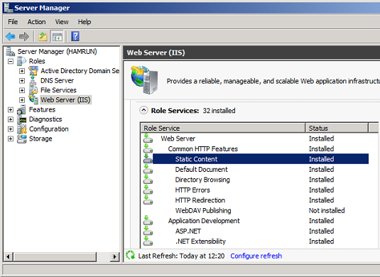 IIS7.5 Static Content Service