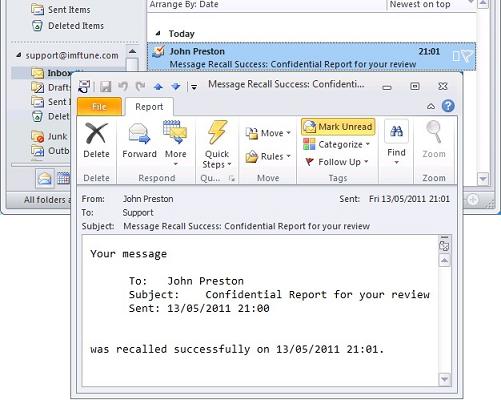 Recall Success Notification