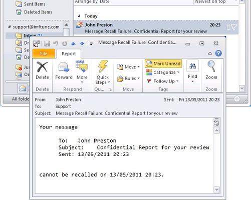 Recall Failed Notification