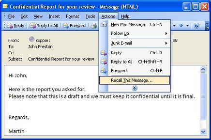 outlook email recall option